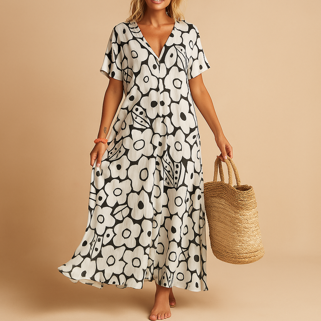 Women’s short sleeve summer dress with breathable fabric and relaxed fit, perfect for casual outings, brunches, and warm sunny days.