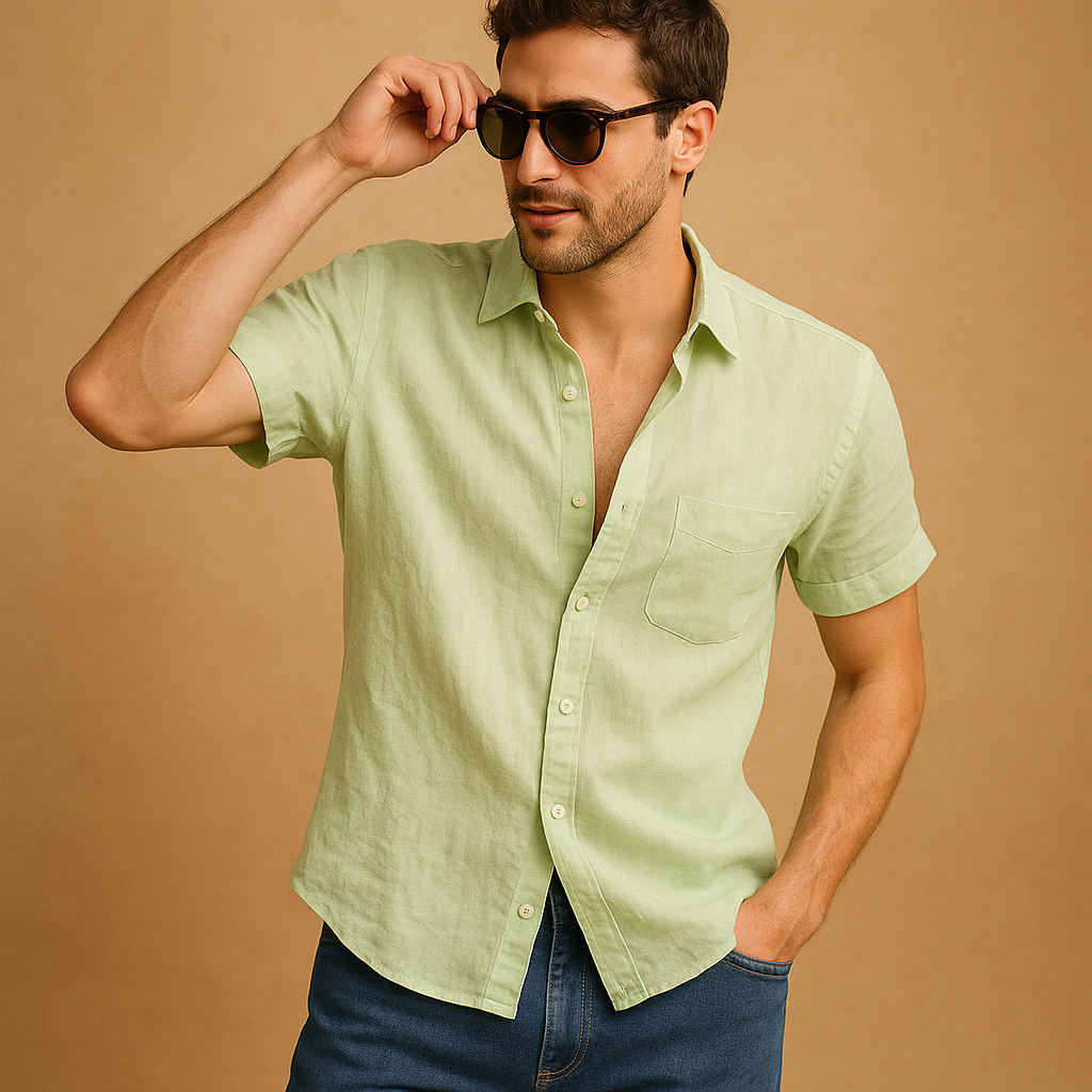 Men’s short sleeve summer shirt with relaxed fit and breathable design, perfect for warm days, beach outings, and casual occasions.