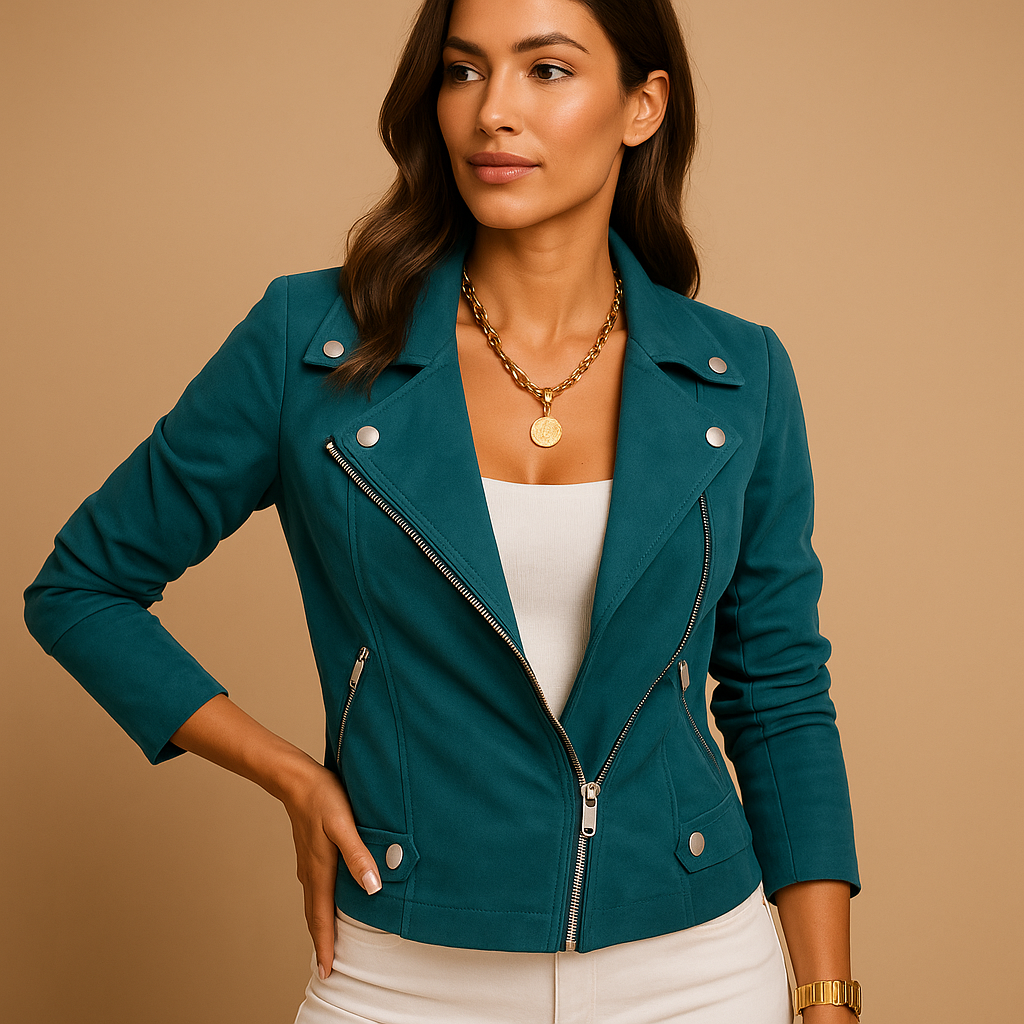 Women’s short summer jacket with breathable fabric, modern tailored fit, and versatile design. Available in Auburn, Black, Dark Grey, Grey, Green, and Khaki.