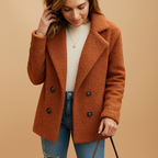 Women’s short winter coat with tailored fit, button closure, and versatile design. Available in White, Light Grey, Caramel, and Coffee.