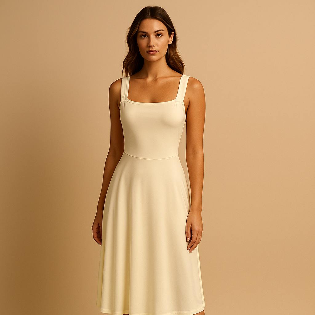 Women’s sleeveless solid dress with minimalist cut and lightweight fit, perfect for summer brunches, formal events, and elegant casual wear.