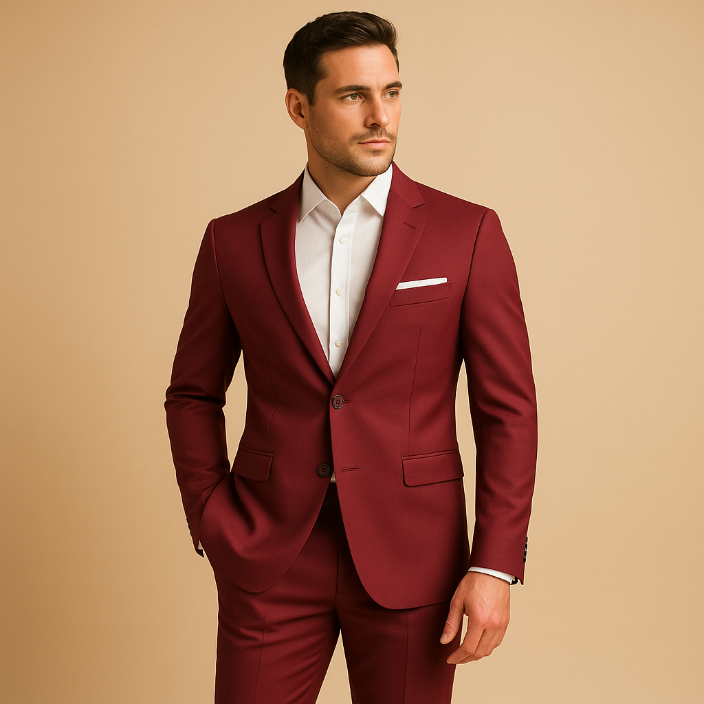 Elegant slim fit men’s formal suit with blazer and trousers, available in multiple colours. Ideal for weddings, business, and formal occasions.