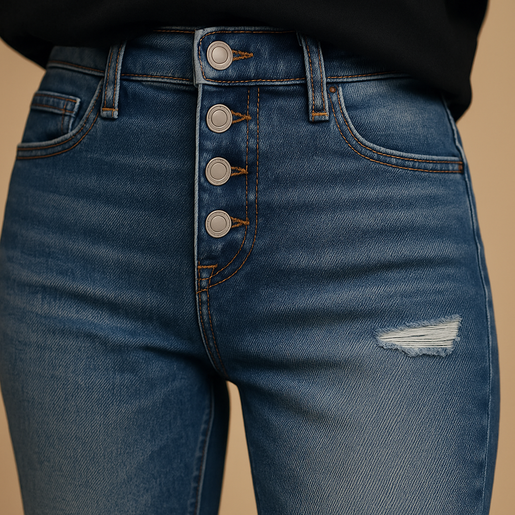 Slim-fit ripped jeans for women with distressed details and a flattering stretchy fit, ideal for casual outfits and evening looks.