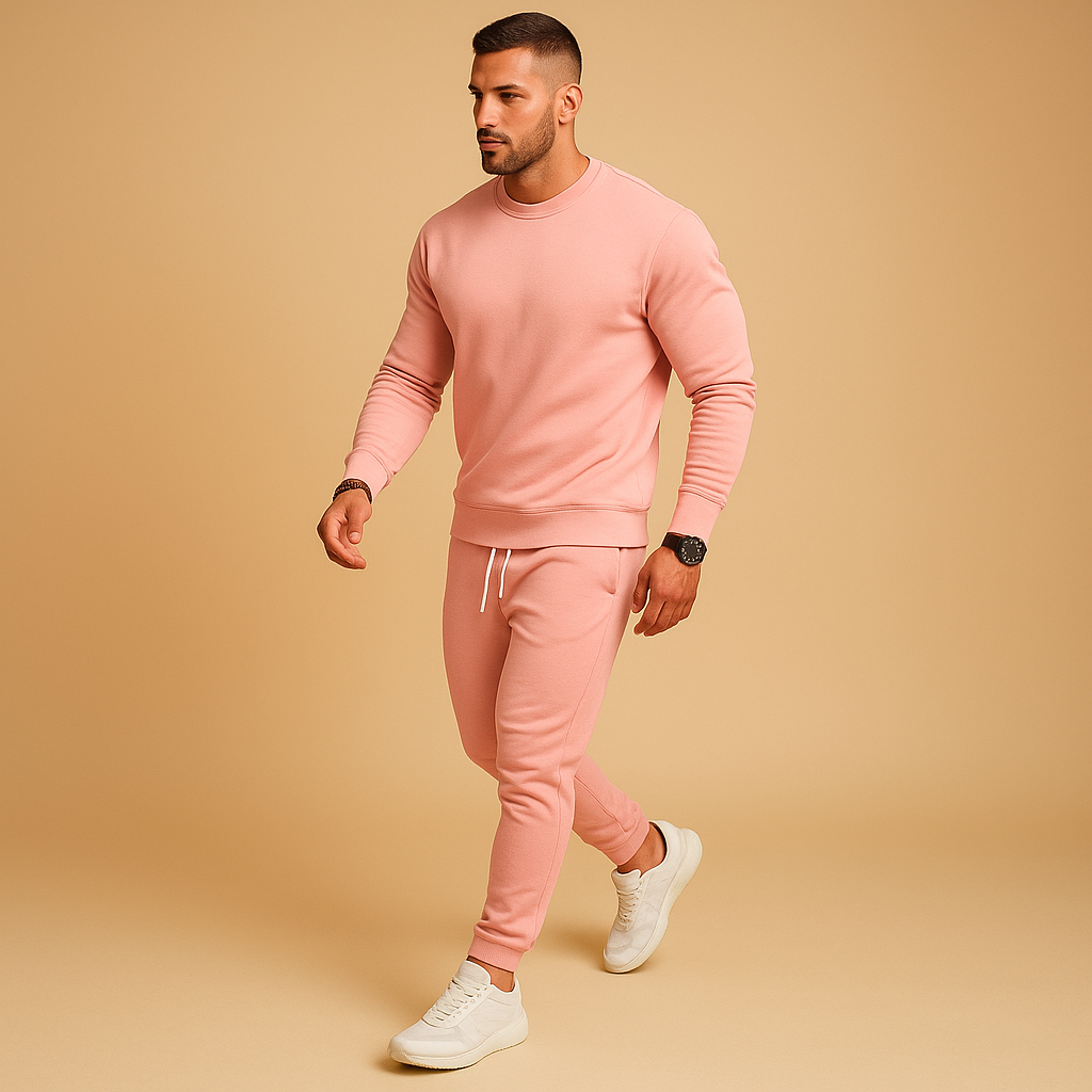 Stylish men’s slim fit tracksuit with ribbed finish, perfect for casual wear, streetwear, or relaxing at home.