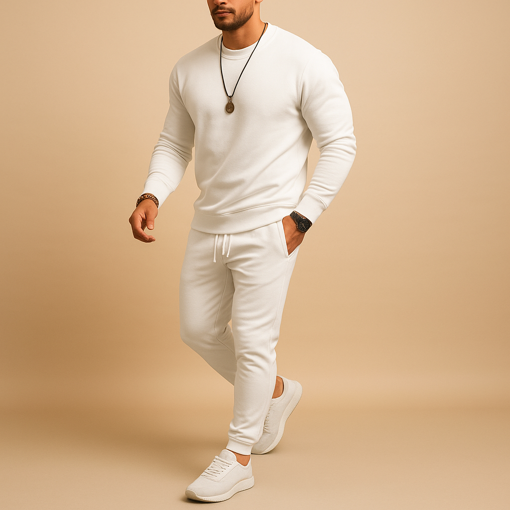 Stylish men’s slim fit tracksuit with ribbed finish, perfect for casual wear, streetwear, or relaxing at home.