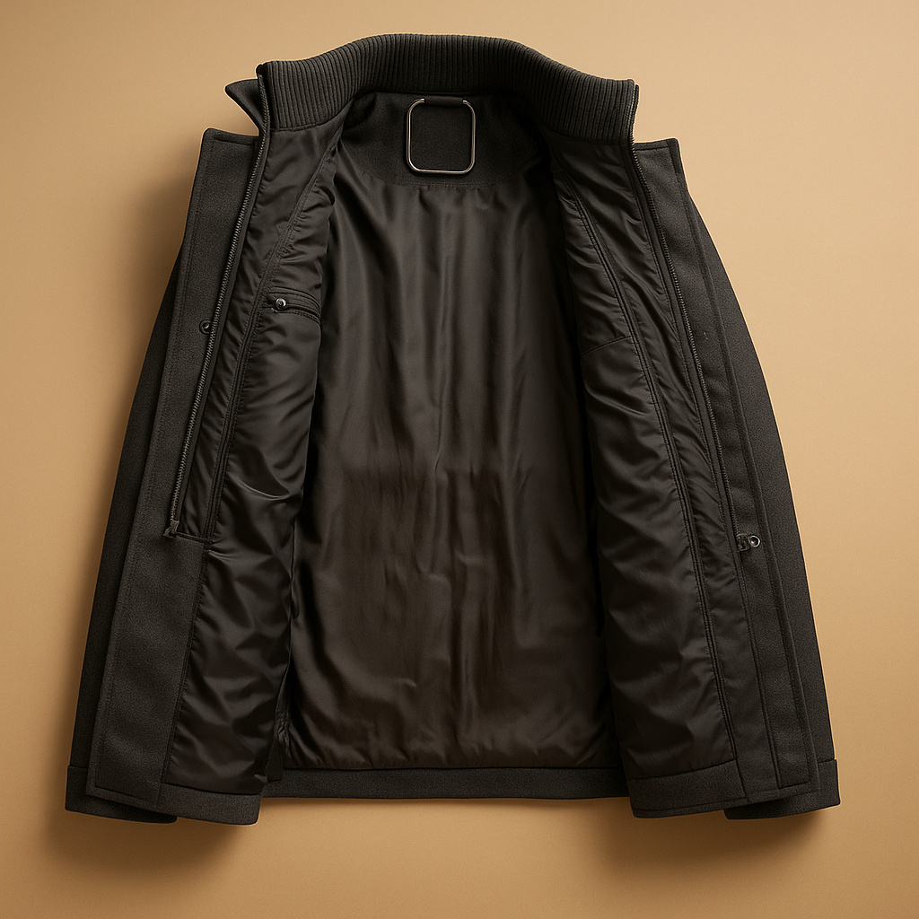 Men’s slim fit winter coat with two-piece tailored design, high-quality fabrics, streamlined closure, and pockets. Perfect for formal or casual wear.