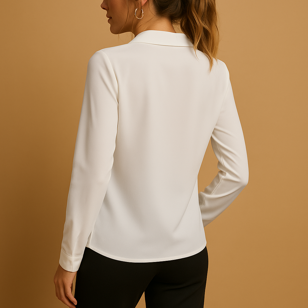 Women’s solid colour button blouse with a tailored fit, classic collar, and elegant design, perfect for work, casual wear, or evening occasions.
