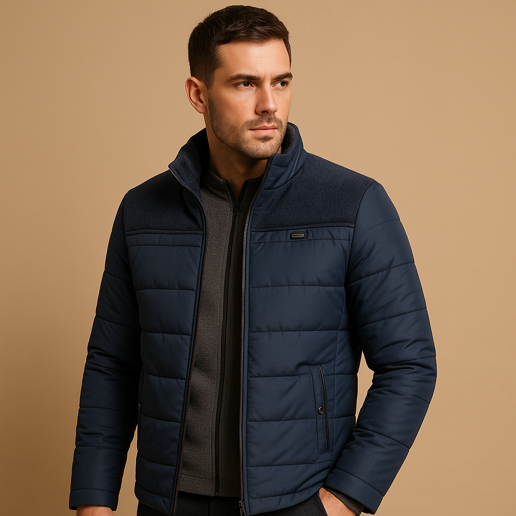 Men’s stylish fleece jacket with soft lining, high collar, and zip pockets, perfect for daily wear and outdoor activities.