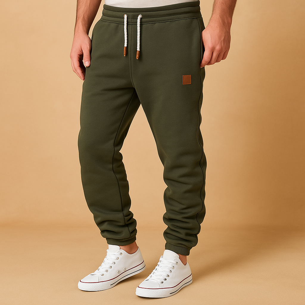 Men’s stylish jogger pants Lucas in navy, grey, green, dark grey, or black. Soft cotton blend with adjustable waistband and side pockets.