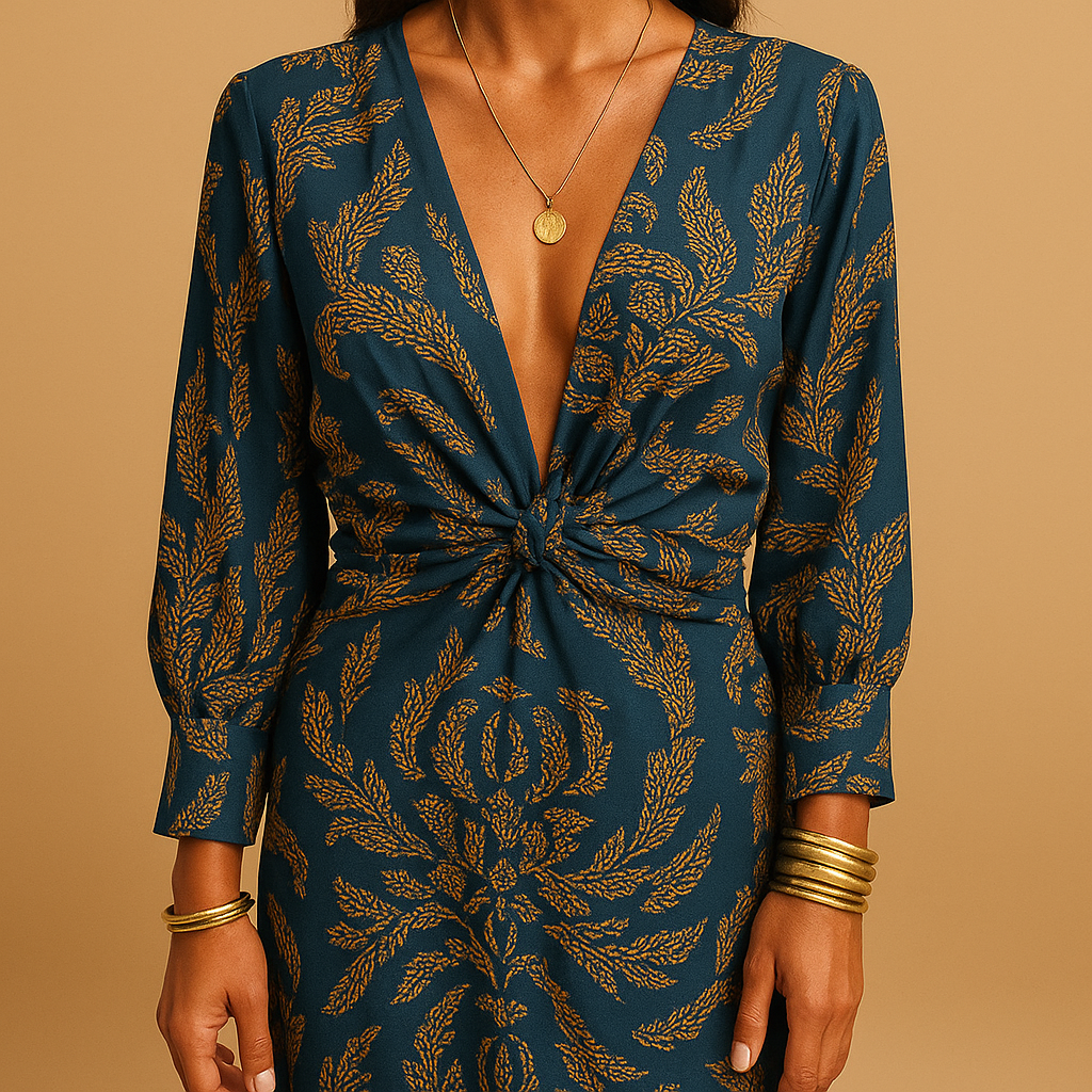 Sustainable cotton A-line dress for women in neutral tones, featuring a flattering fit and minimalist design — perfect for casual, office, or formal wear.