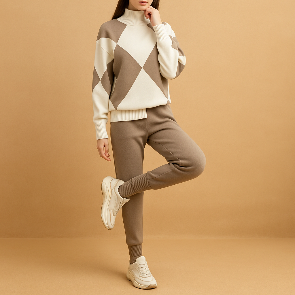 Women’s sweater and jogger set with breathable fit and minimalist design, perfect for lounging at home or casual outdoor wear.