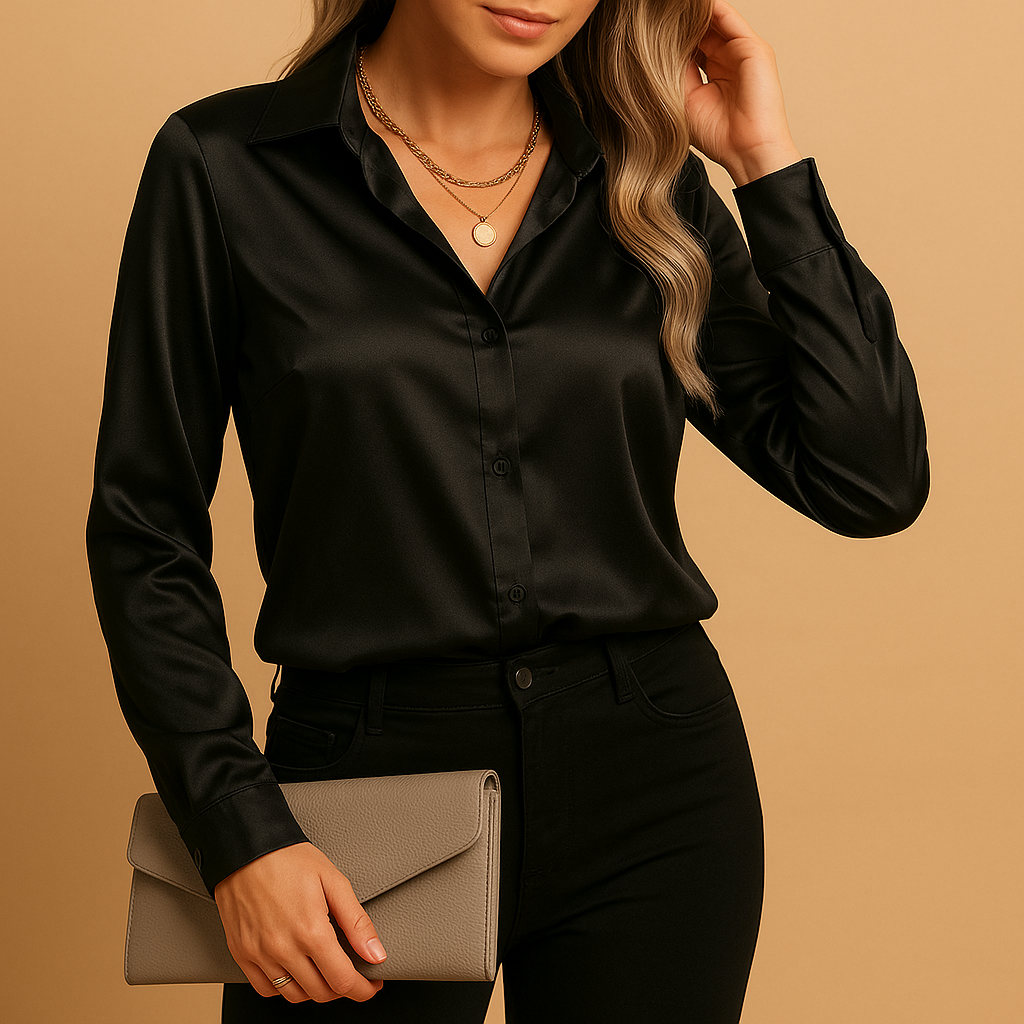 Timeless women’s blouse with classic collar and lightweight design, ideal for workdays, casual wear, or elegant all-season outfits.