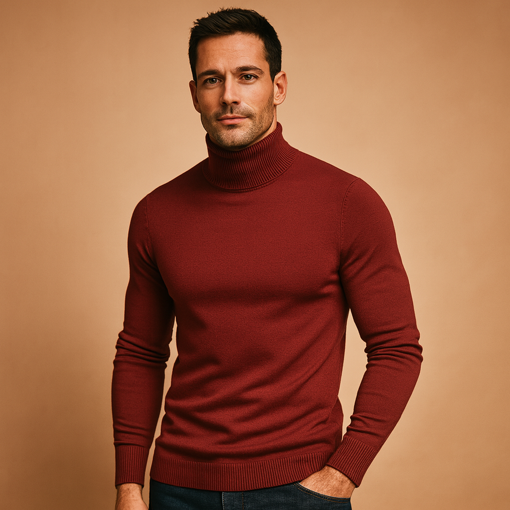 Men’s classic turtleneck sweater with slim fit, elegant and warm for autumn and winter, perfect for work, casual wear, and formal occasions.