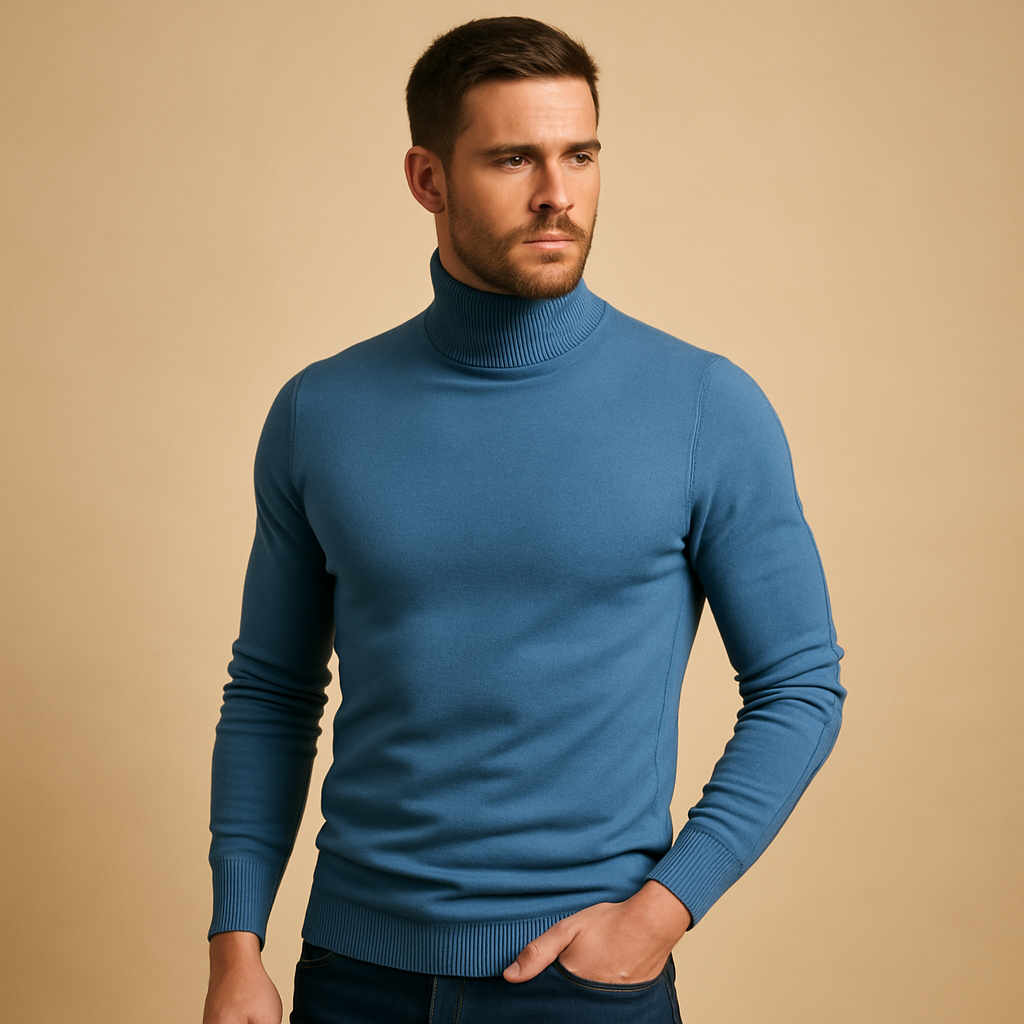 Men’s classic turtleneck sweater with slim fit, elegant and warm for autumn and winter, perfect for work, casual wear, and formal occasions.