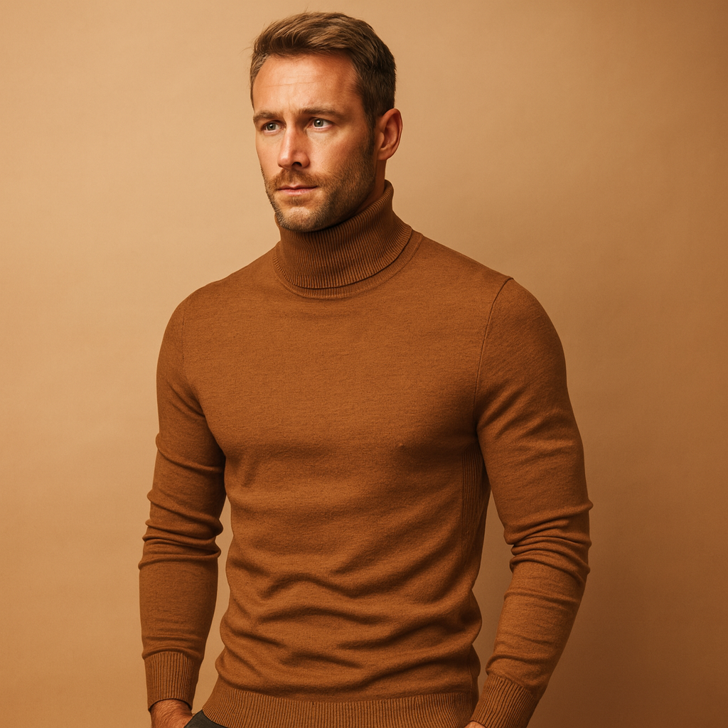 Men’s classic turtleneck sweater with slim fit, elegant and warm for autumn and winter, perfect for work, casual wear, and formal occasions.