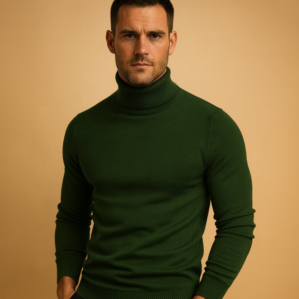 Men’s classic turtleneck sweater with slim fit, elegant and warm for autumn and winter, perfect for work, casual wear, and formal occasions.