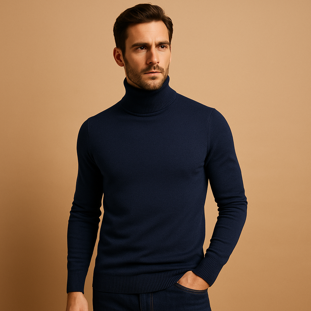 Men’s classic turtleneck sweater with slim fit, elegant and warm for autumn and winter, perfect for work, casual wear, and formal occasions.