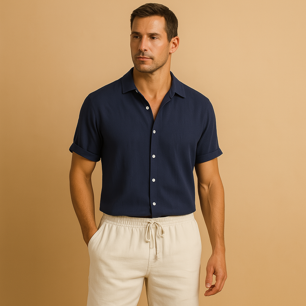 Lightweight two piece men’s summer outfit with timeless design, breathable fabric, and multiple colour options. Perfect for holidays and semi-formal wear.