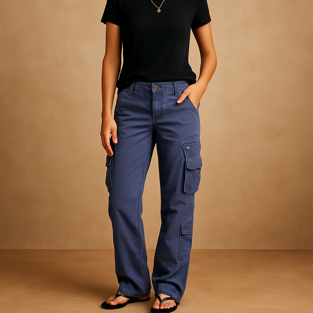 Versatile cargo trousers for women with functional pockets and a modern straight-leg design, perfect for casual or adventurous outfits.