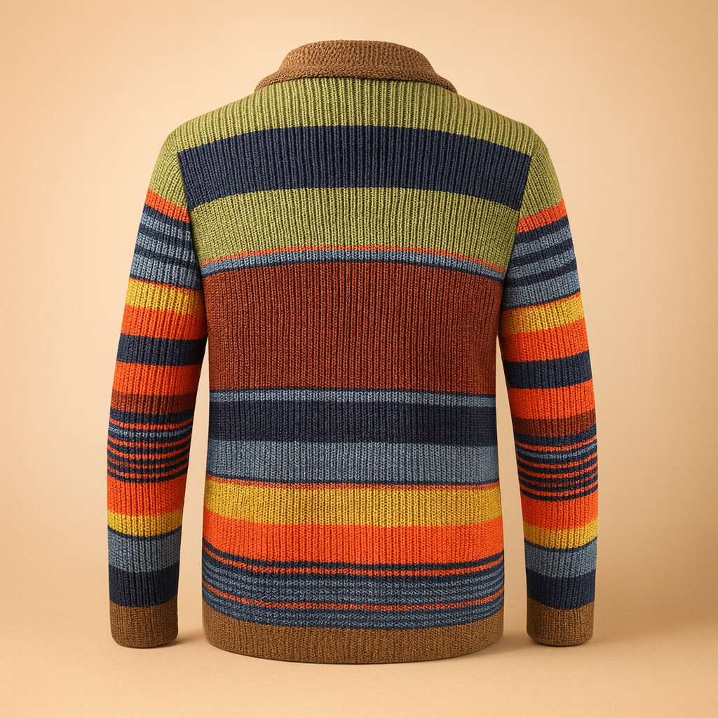 Chunky knitted vintage cardigan for men with button closure and soft warm fabric, perfect for autumn and winter casual or formal wear.