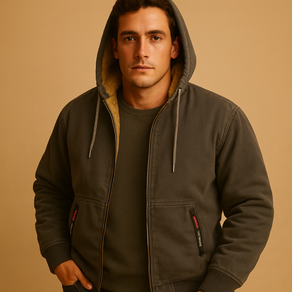Men’s warm fleece sweater with luxurious inner lining, perfect for autumn and winter casual or semi-formal outfits.