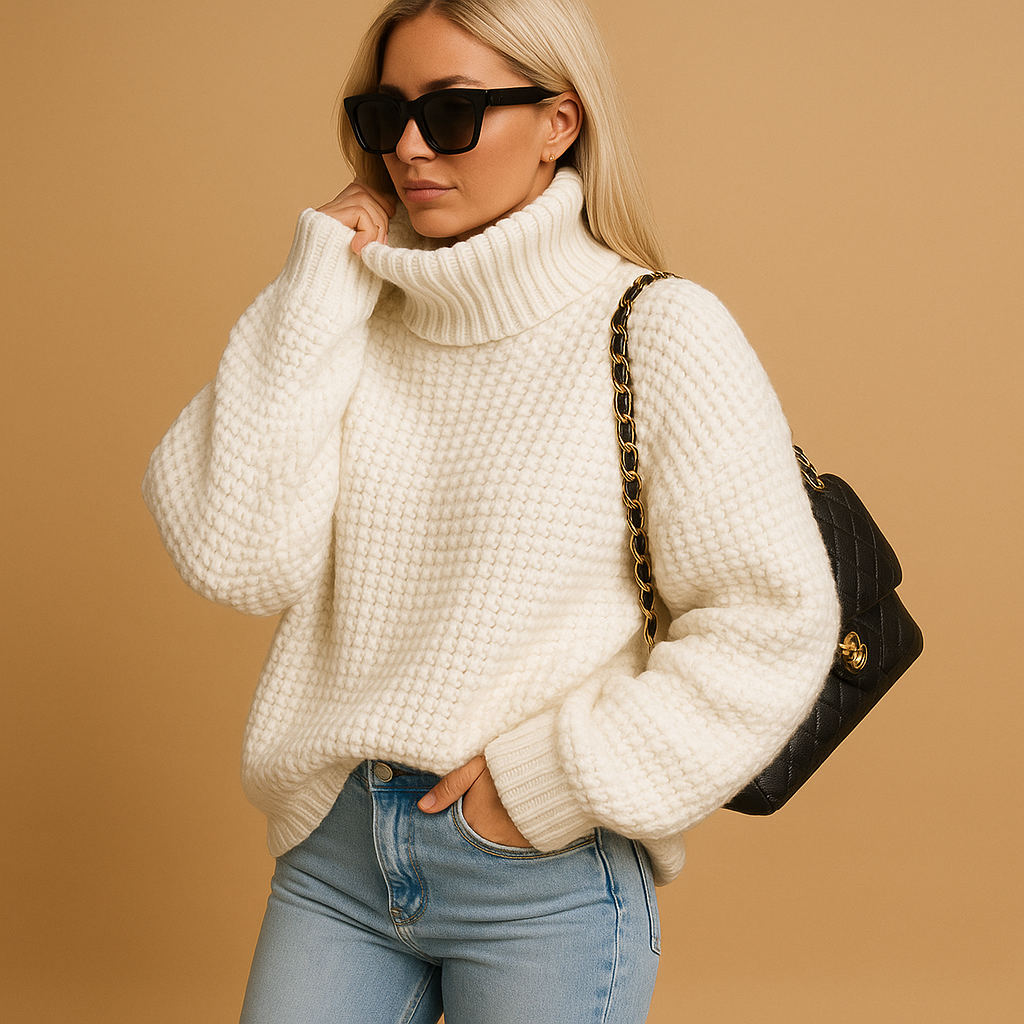 Warm knitted pullover sweater for women with relaxed fit and breathable fabric, available in White, Khaki, Black, Green, ideal for winter layering and everyday outfits.