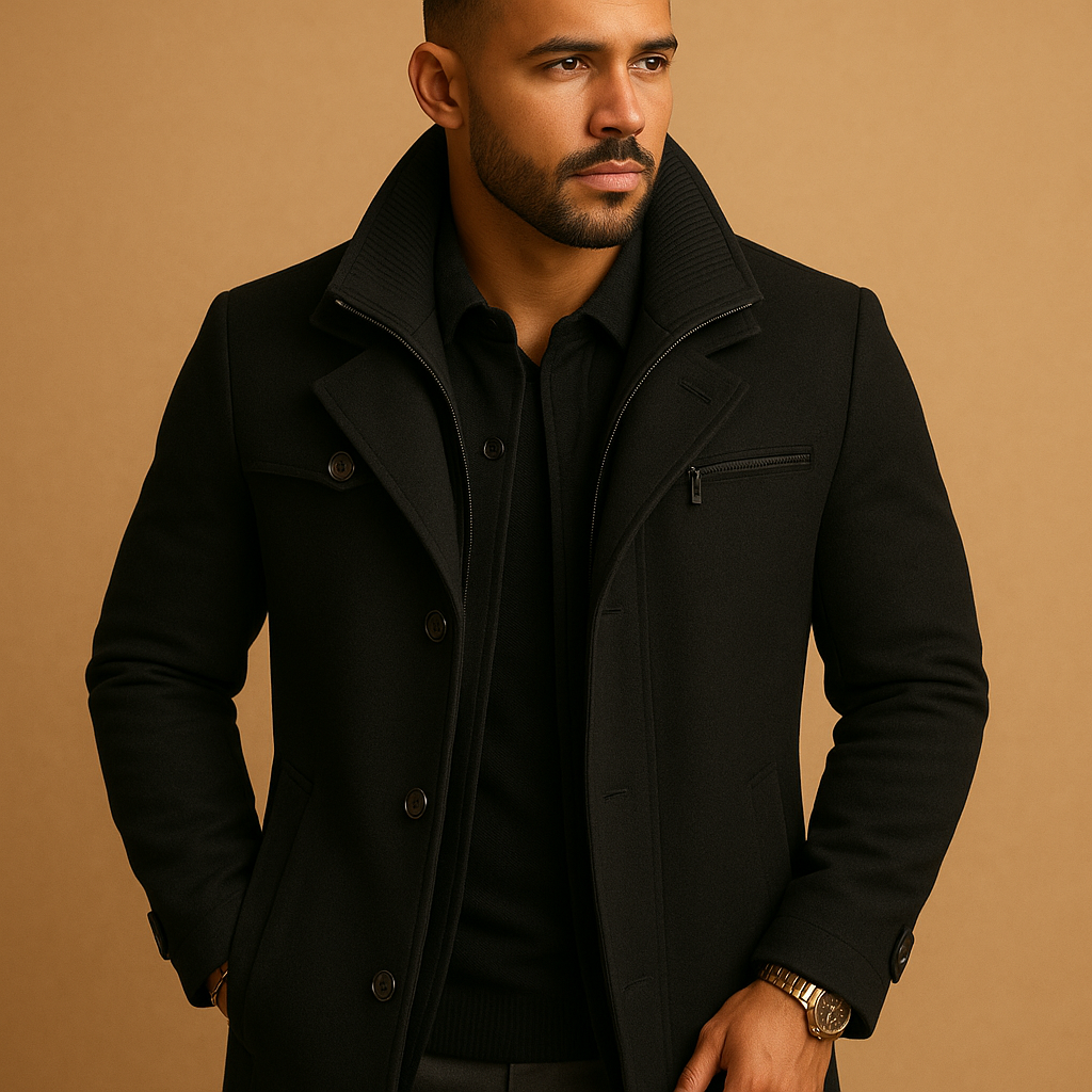 Men’s waterproof winter coat with breathable fabric, adjustable cuffs, and functional pockets. Available in black, grey, burgundy red, and brown.
