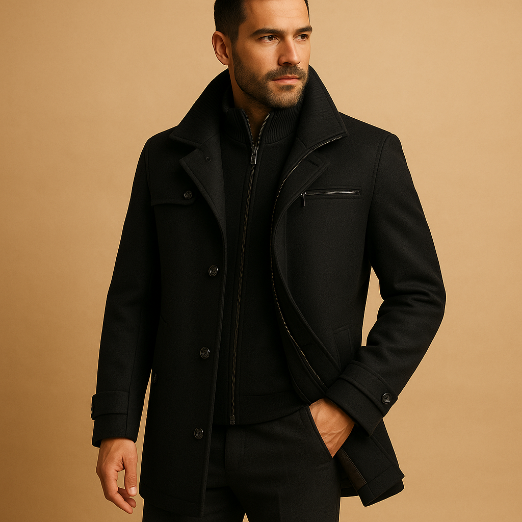 Men’s waterproof winter coat with breathable fabric, adjustable cuffs, and functional pockets. Available in black, grey, burgundy red, and brown.