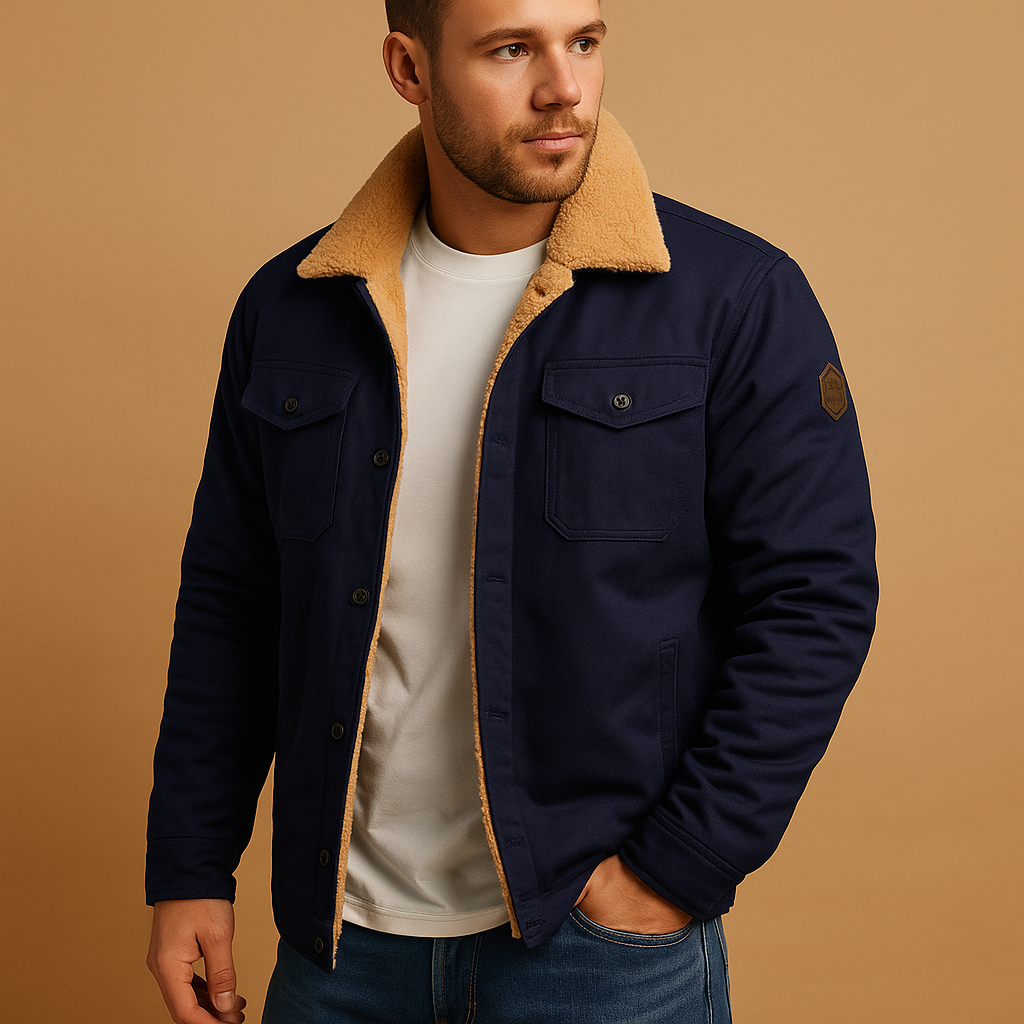 Men’s winter bomber jacket with ribbed hems and insulated lining, ideal for casual looks and cold-weather outings.