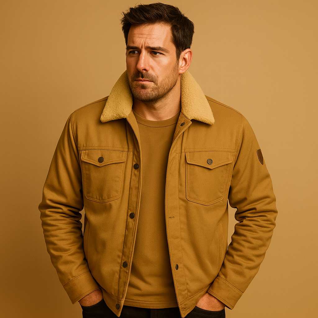Men’s winter bomber jacket with ribbed hems and insulated lining, ideal for casual looks and cold-weather outings.