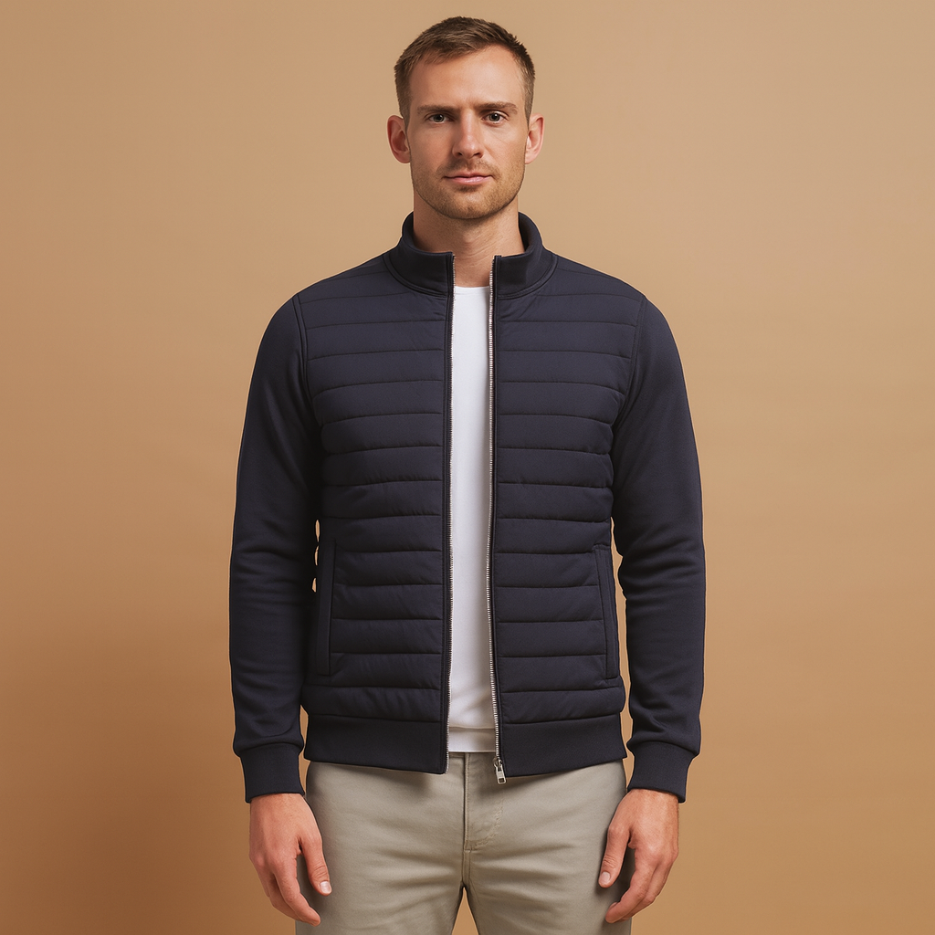 Men’s winter coat with high collar and elastic cuffs, wind-resistant and stylish. Ideal for casual wear, work, and outdoor use on cool days.