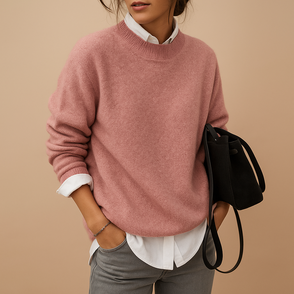 Elegant wool blend sweater for women with refined knit, available in Black, Beige, and Taupe, perfect for casual and office wear.