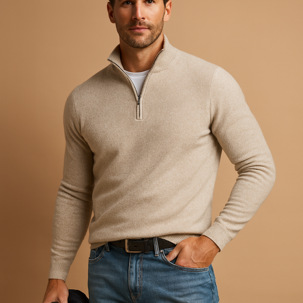 Zipped knitted cardigan for men with soft fabric and classic design, perfect for casual, work, or everyday wear in autumn and winter.