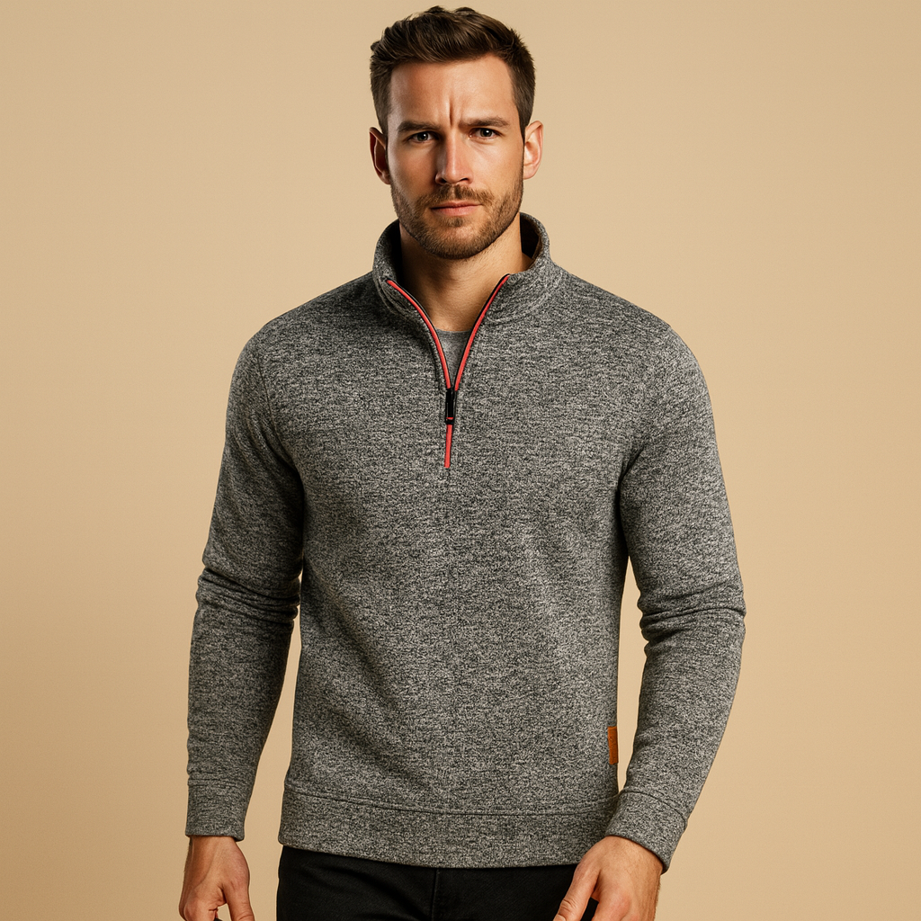 Men’s zipped sweater with modern design, soft and comfortable for spring, autumn, and winter, perfect for casual and semi-formal wear.