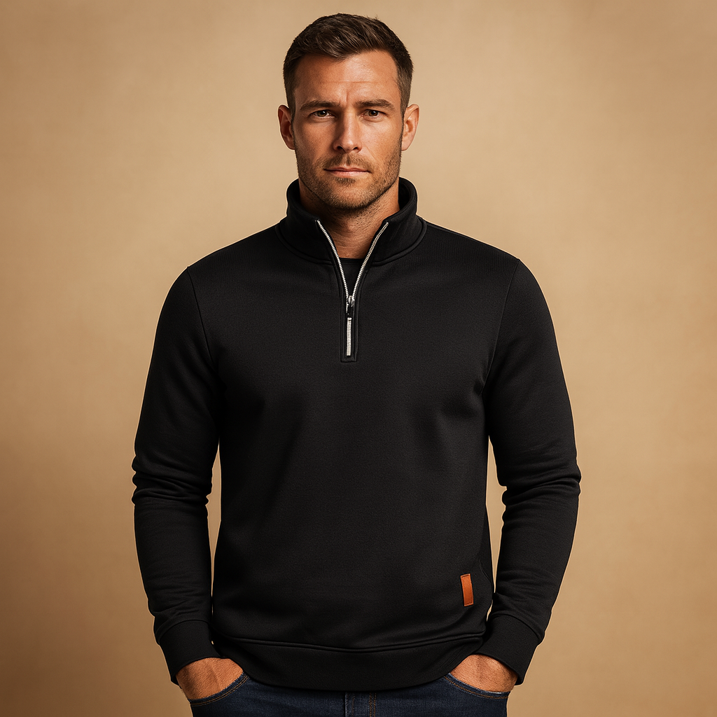 Men’s zipped sweater with modern design, soft and comfortable for spring, autumn, and winter, perfect for casual and semi-formal wear.